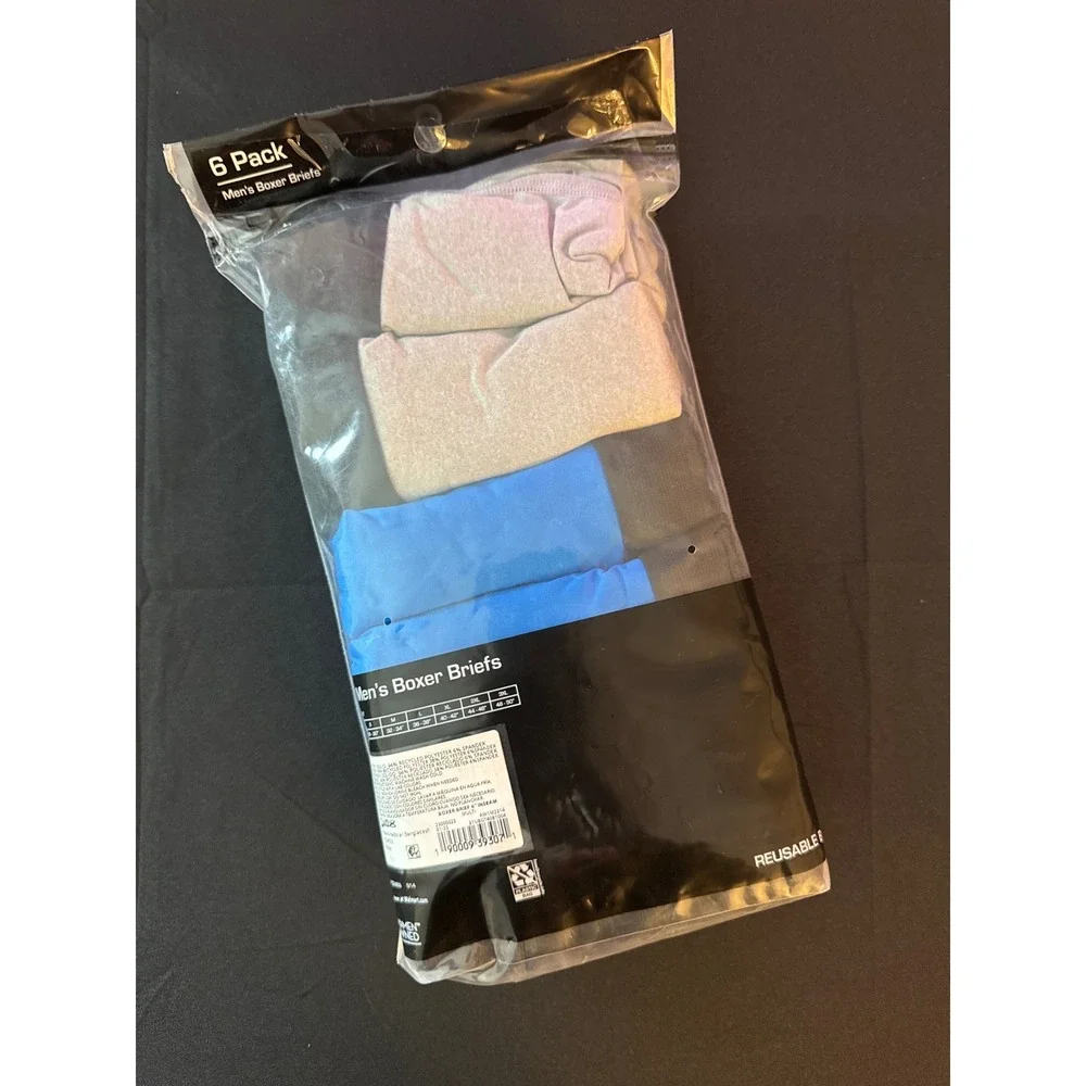 Athletic Works Mens Boxer Briefs 6 Pack Performance Stretch XL 40-42 Blue Grey